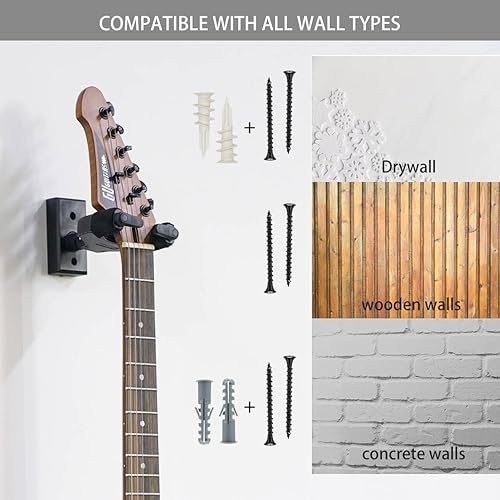 Miniatura 7 de Sondery Soporte de pared para guitarra, bloqueo automático y soporte de gancho ajustable para guitarra acústica y eléctrica, ukelele, bajo, banjo y