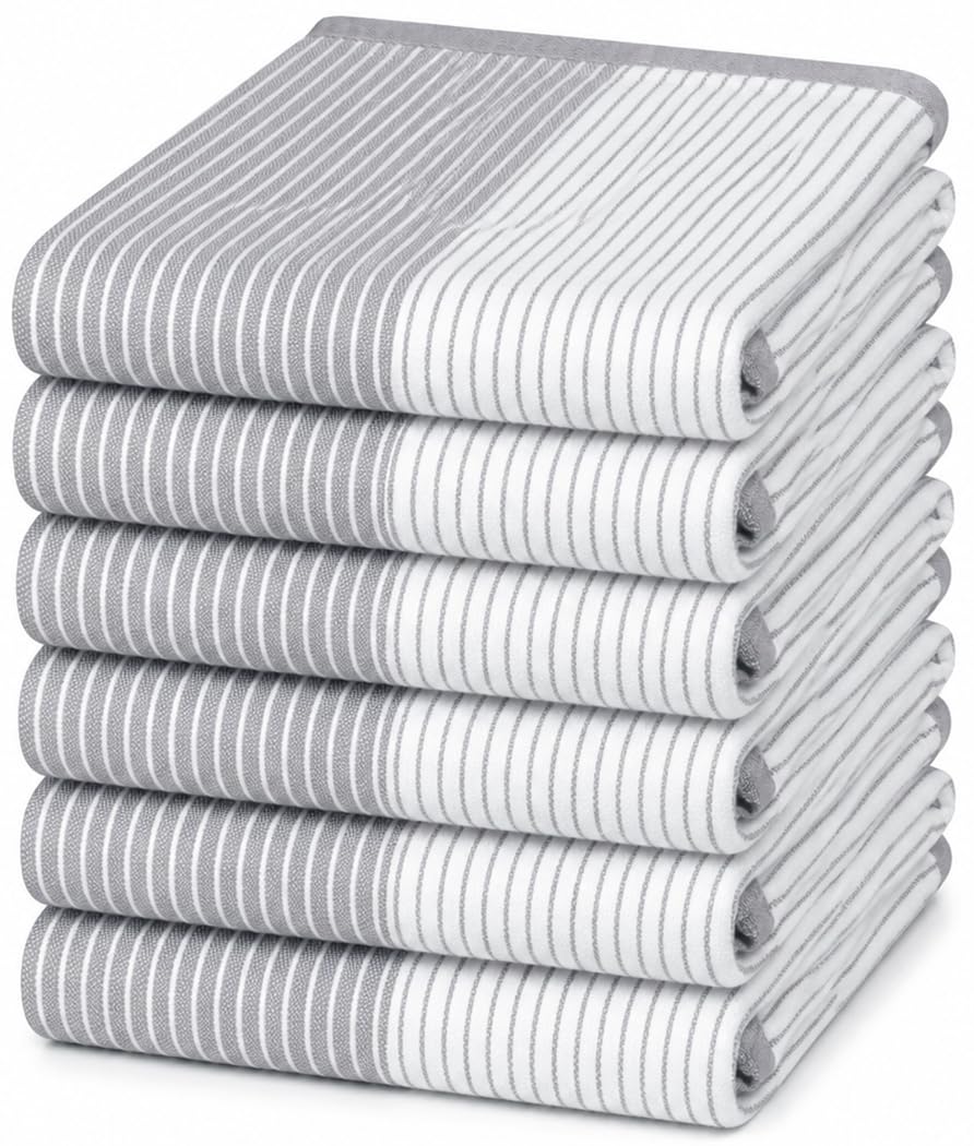 Premium Kitchen Towels 6 Pack 100% Cotton, 20"x28" - Grey