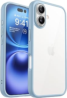 جراب حماية شفاف كريستالي رفيع مقاوم للصدمات ومقاوم للاصفرار بتصميم متين للحماية من السقوط لموبايل آيفون 16 بلس 6.7 بوصة من دلع موبايلك، (لون أزرق فاتح)