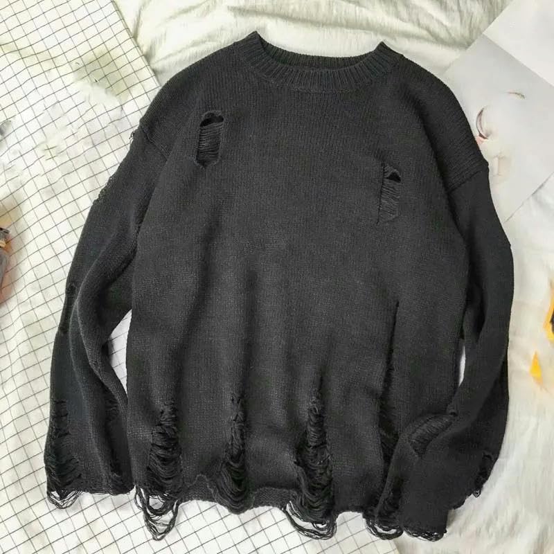American Streetwear Men O-Neck Knitted Sweater Retro Loose Pullovers Knitwear Sweaters4