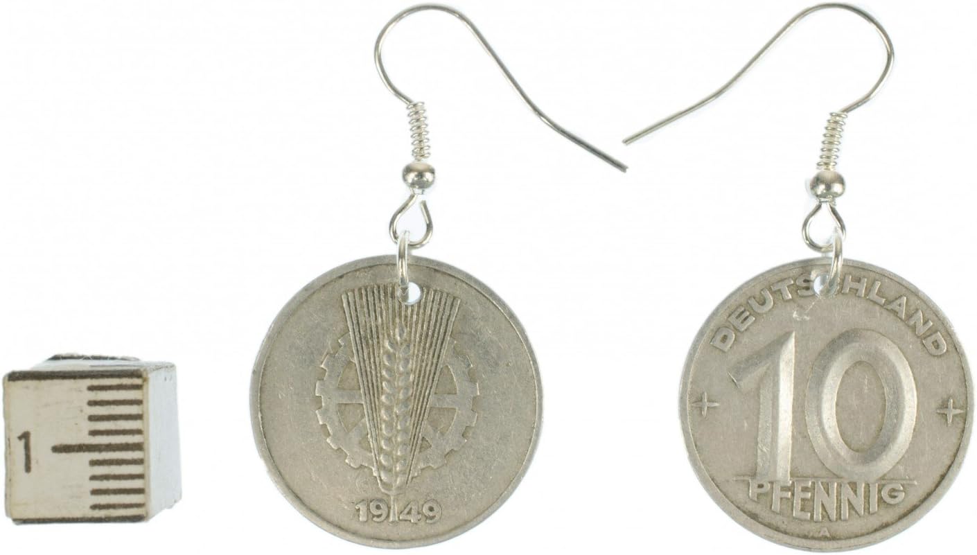 10 Pfennig East Germany DDR GDR Penny Coin Earrings Miniblings Money Luck Wall