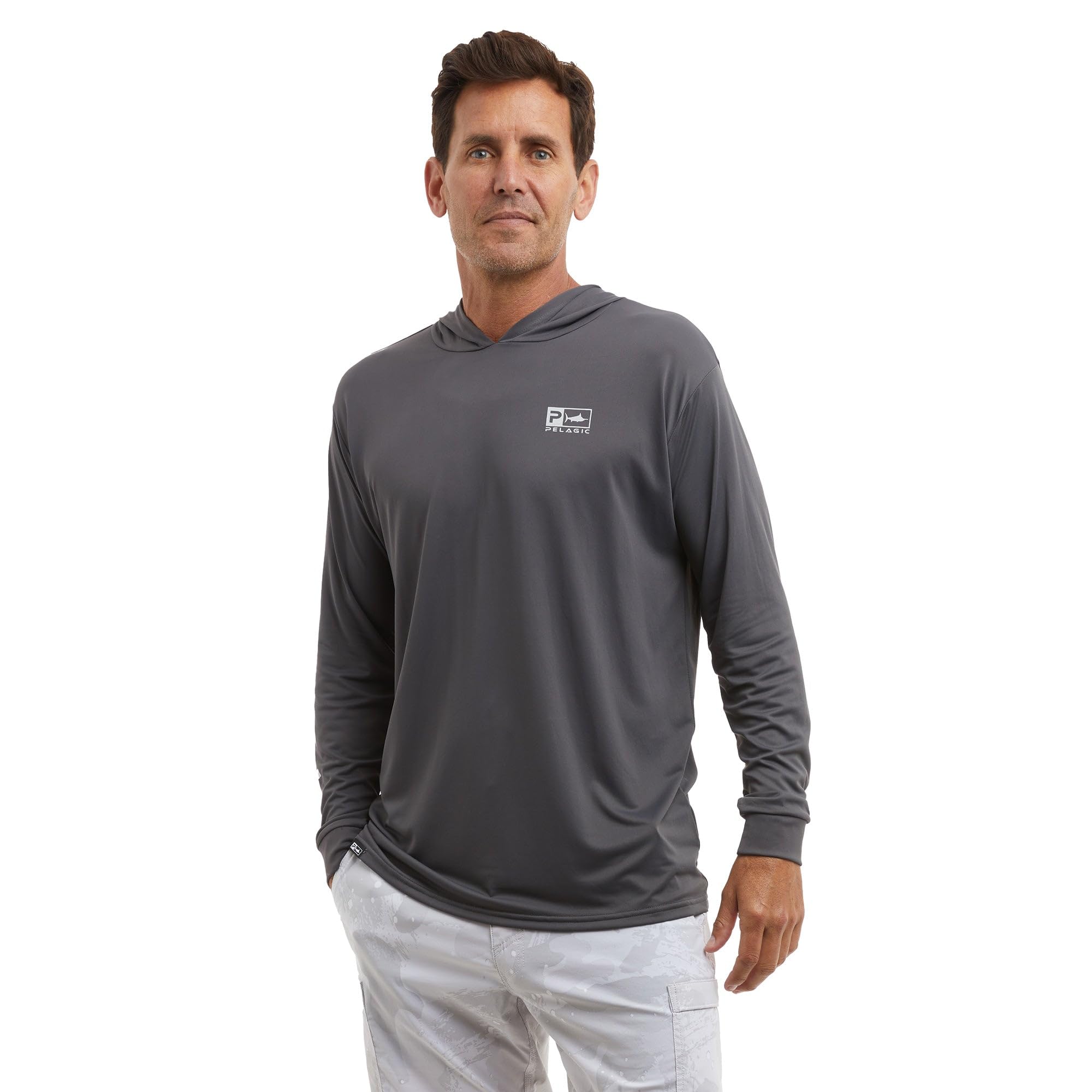 PELAGIC Apparel Men's Aquatek Rusted Icon Hooded Fishing Shirt, Long Sleeve Shirt, UPF 50+ Protection, Water and Stain Repellent, Ultra Soft Feel