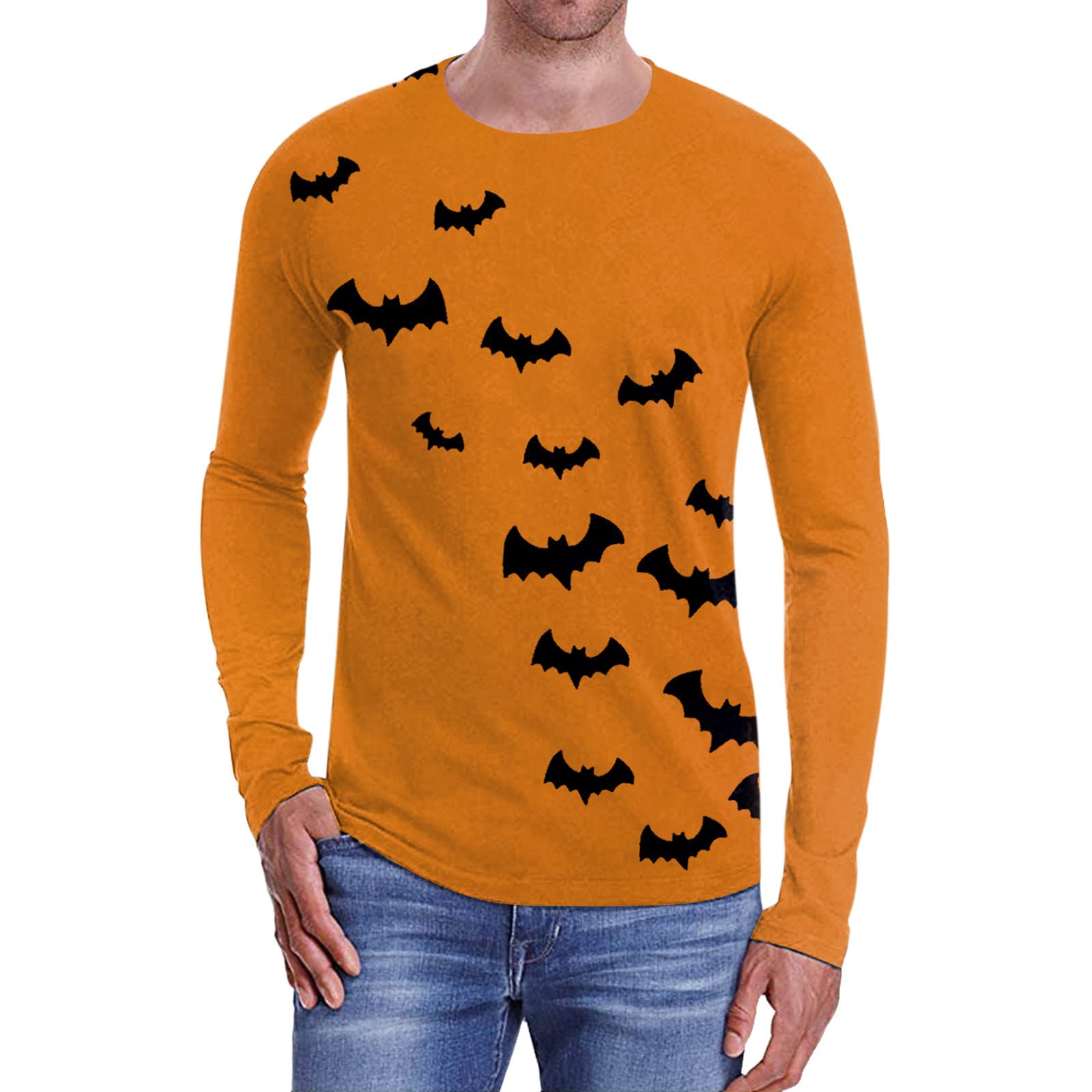 Mens Halloween T-Shirt Crew Neck Long Sleeve 3D Printed Pumpkin Casual Ghoust Horror T Shirt Outdoor Sports Tops Blouses