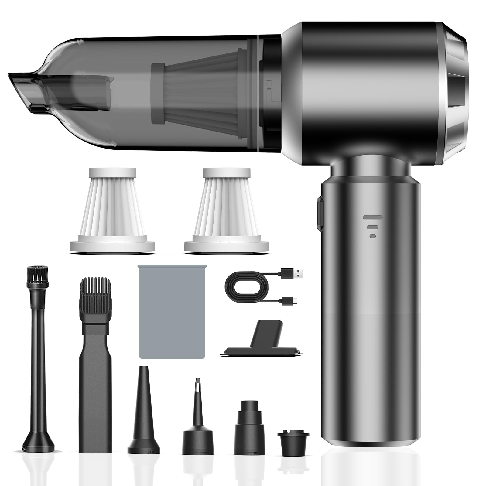 Kedifoai Aspirabriciole Senza Fili, 26000Pa 4 in 1 Aspirapolvere Auto Portatile,Aspiratore e Soffiatore con Motore Brushless,USB C Mini Aspirapolvere Potente per Auto Casa Ufficio Peli di Domestici
