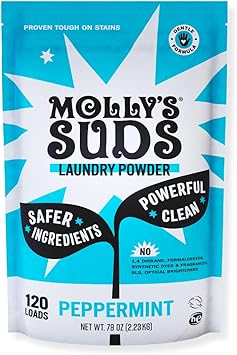 Molly's Suds Original Laundry Detergent Powder | Clean Laundry Detergent Powder for Sensitive Skin | Simple, Effective Ingredients, Stain Fighting | 120 Load (Peppermint)