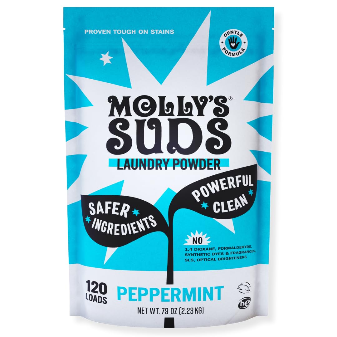 Molly's Suds All Natural Laundry Powder 120 Loads - Free of Harsh Chemicals, Gentle on Sensitive Skin & Eczema. Perfume Free - Contains Pure Peppermint Essential Oil