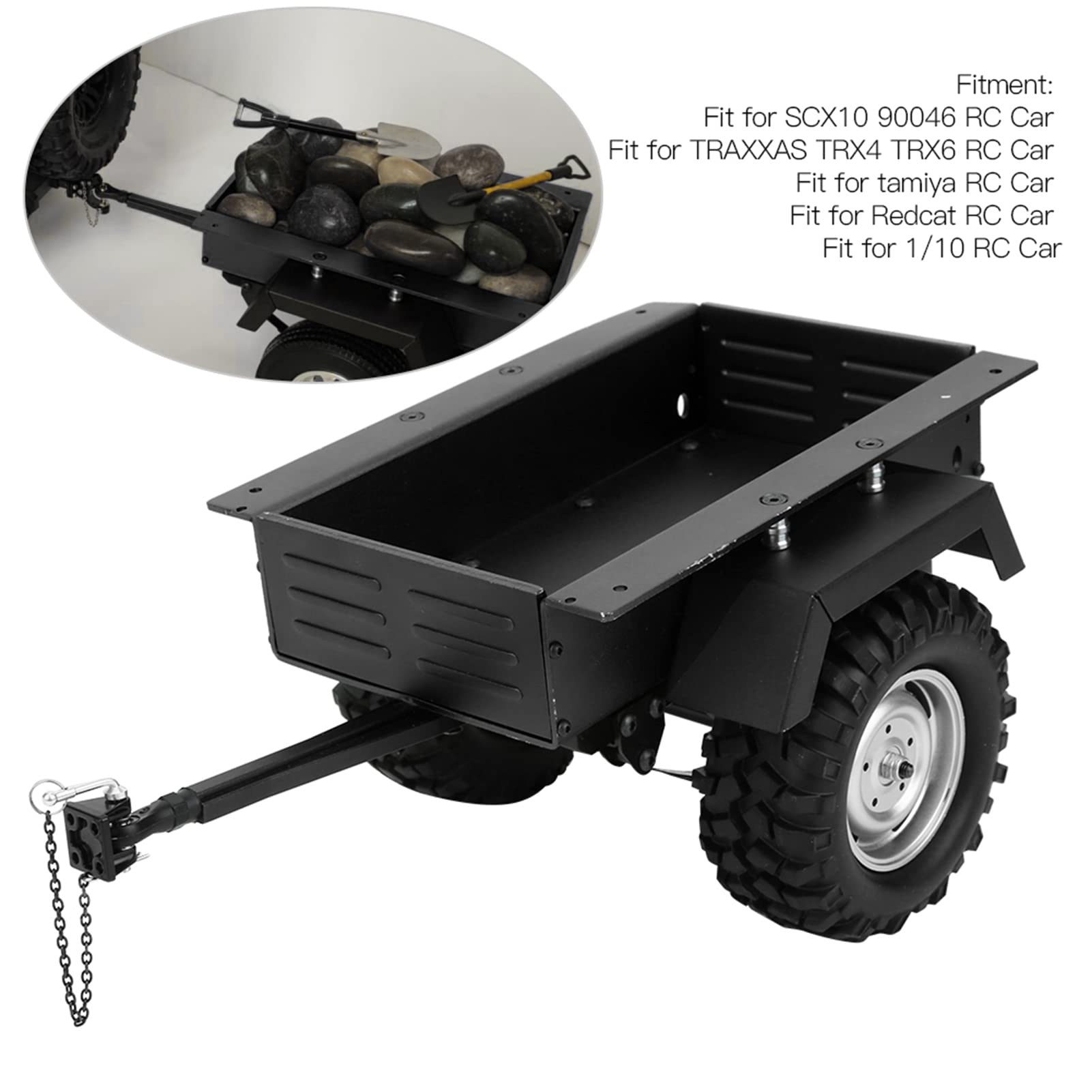 Stop Aluminium Wysoce Symulowanej Przyczepy - Model Pojazdu RC do Zabawek Pasujący do SCX10 1/10 RC Auto (czarny) (BLACK)