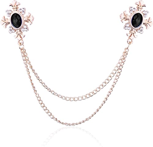 Anmpab Broche de cadena con borlas de cristal cruzado, broches de collar de borlas, broches de solapa con diamantes de imitación para hombres y