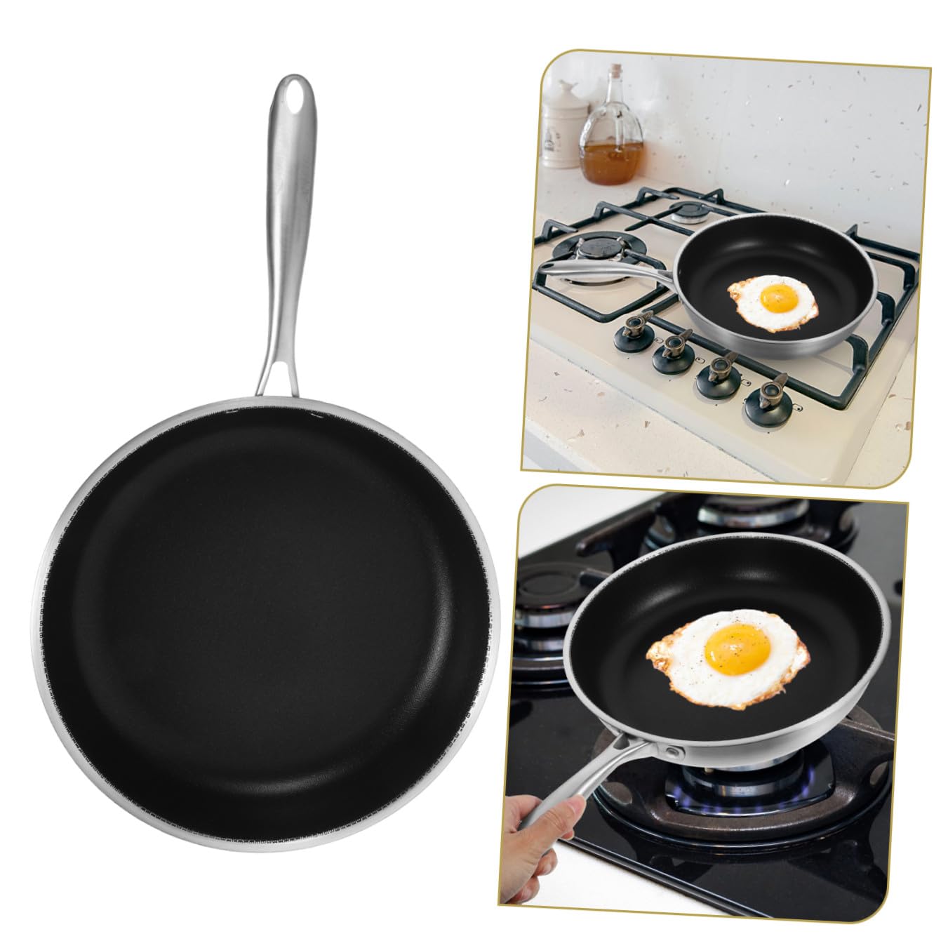 BESPORTBLE Padella in Acciaio Inox 28 CM Manico Ergonomico e Struttura a Nido d'Ape per Uso Quotidiano in Cucina Gas, Elettrica e Induzione
