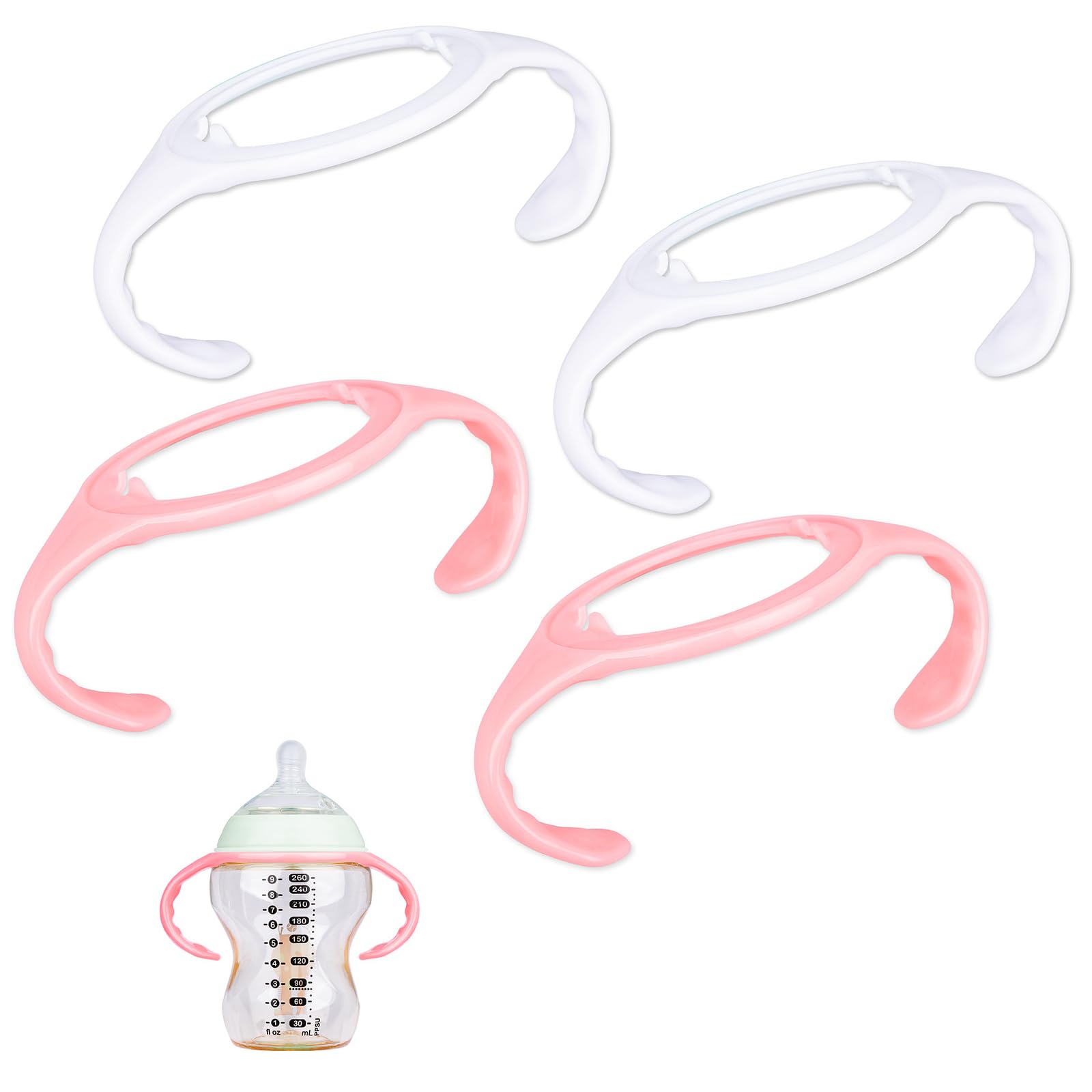 VANEST 4 Pack Handles Compatible with Tommee Tippee Closer to Nature Bottle 5oz & 9oz, Easy Grip Holder, Leakproof (White & Pink)