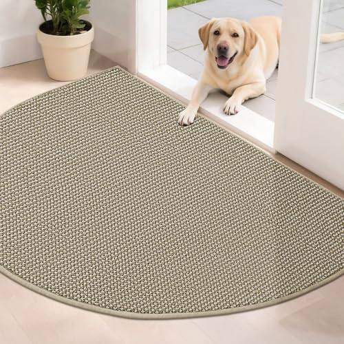 BEQHAUSE Dirt Trapper Door Mat 17" x 30" Half Circle Non Slip Washable Doormats Entrance Rugs Absorbent Welcome Low Profile Floor Mats for Front Back Door and Entryway, Black Black 1'5" x 2'