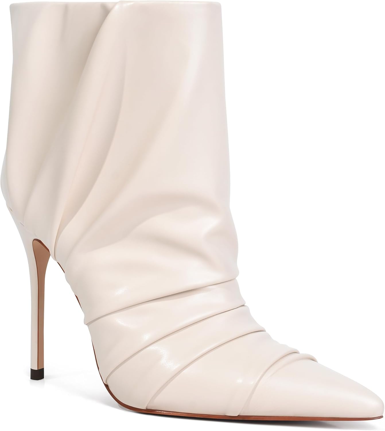 JANSEVEN Ankle Boots for Women High Heel Booties with Ruched Fashion Boot Sexy Pointed Toe Stiletto High Heel Boots Comfortable Booties Pull On Short Dress Boot 4 Inches