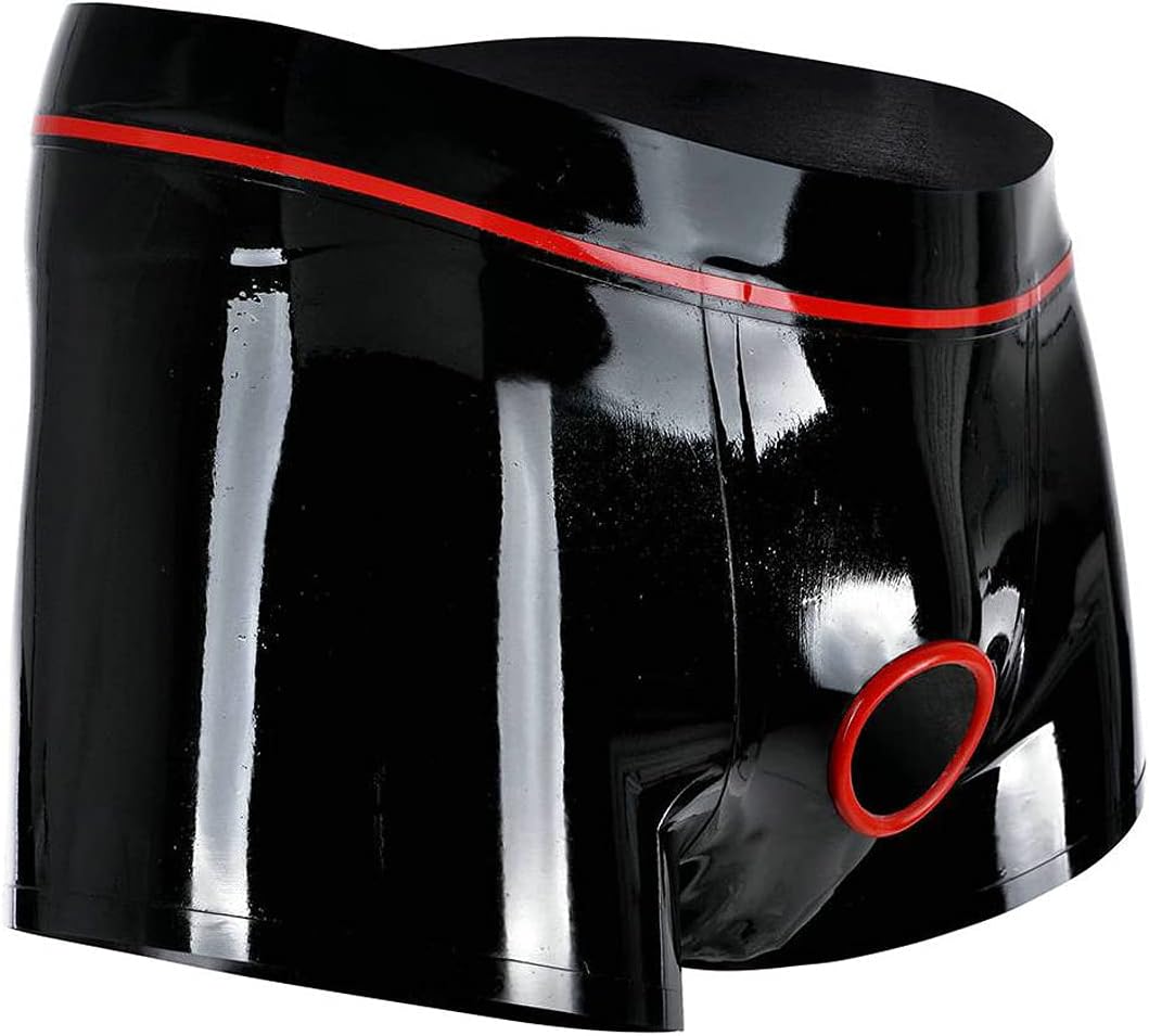 MONNIK Boxer Shorts Latex Tight Underpants with Front Penis Hole Ring Sexy Latex Men Tight Underwear