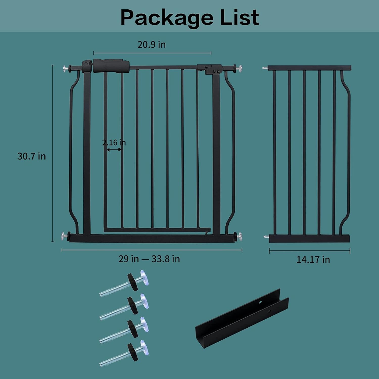 Extra Wide Baby Gate Tension Indoor Safety Gates Black Metal Large Pressure Mounted Pet Gate Walk Through Long Safety Dog Gate for The House Doorways Stairs (43.31"-48.03"/110-122CM, Black)