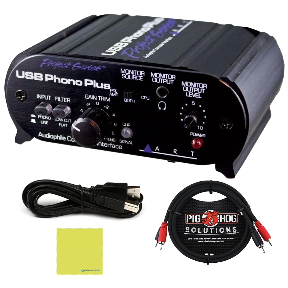 ART USB Phono Plus Project Series USB Audio Interface for PC and MAC Bundle with Pig Hog Dual Cable RCA - RCA Cables 3ft and Liquid Audio Instrument Polishing Cloth-image-7