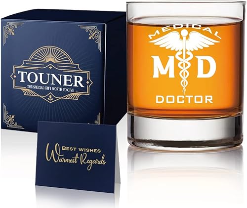TOUNER MD Medical Doctor - Vaso de whisky con caja de regalo, regalo de enfermera para dentista, dental, higienista, compañero de trabajo, regalos