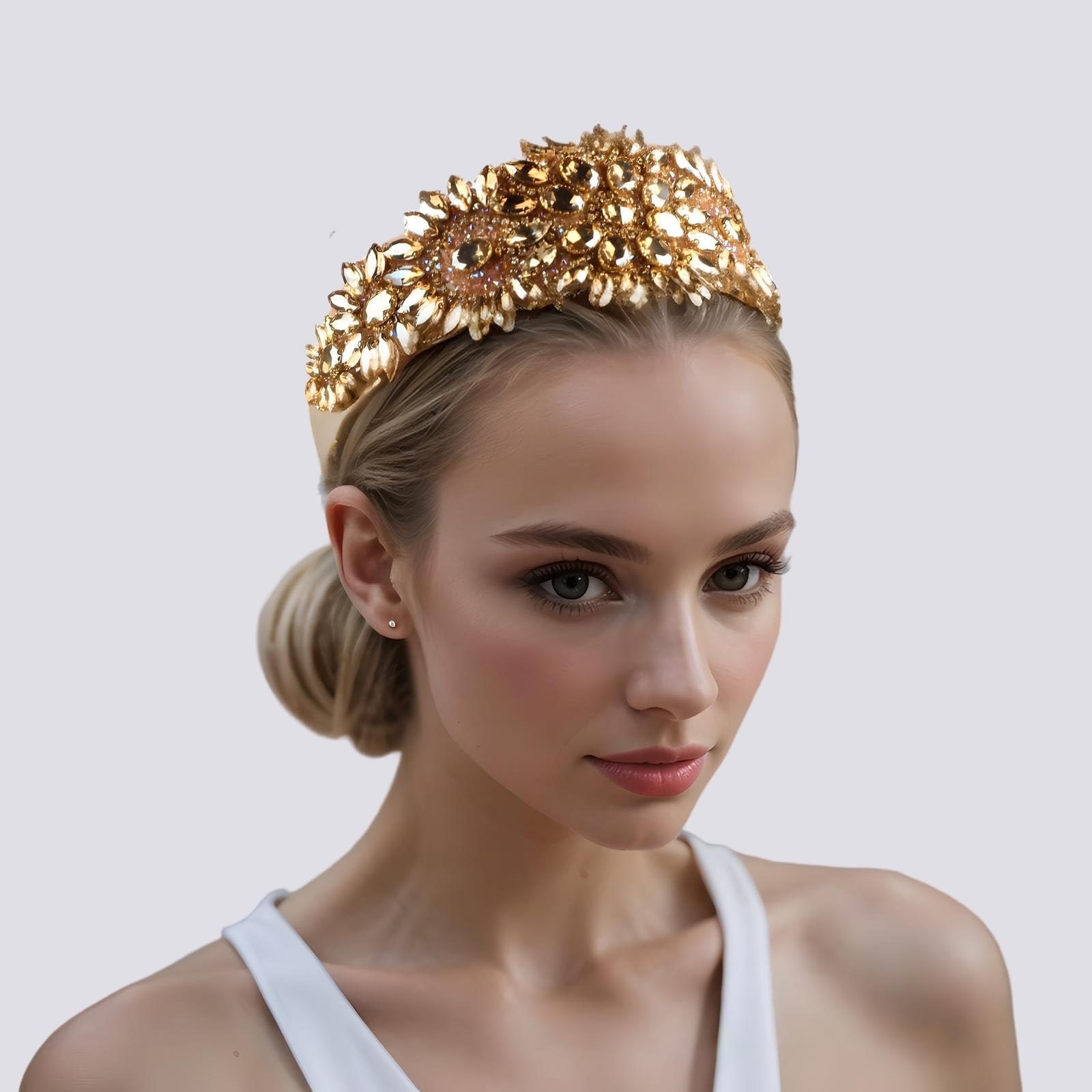 Crystal Floral Headband in Champagne Gold Champagne gold crystal headpiece – Petal & Pearl main image 4