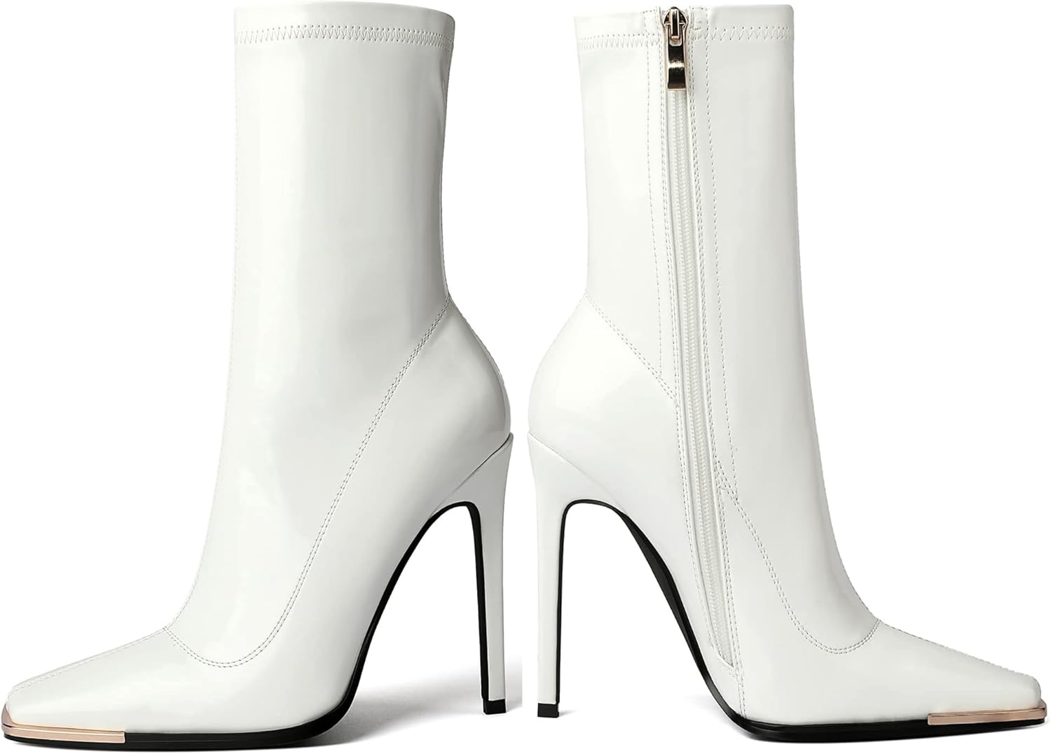 Reitoye Women's Mid Calf Boots Comfy Square Closed Toe Heel Boot Zipper Short Ankle Booties