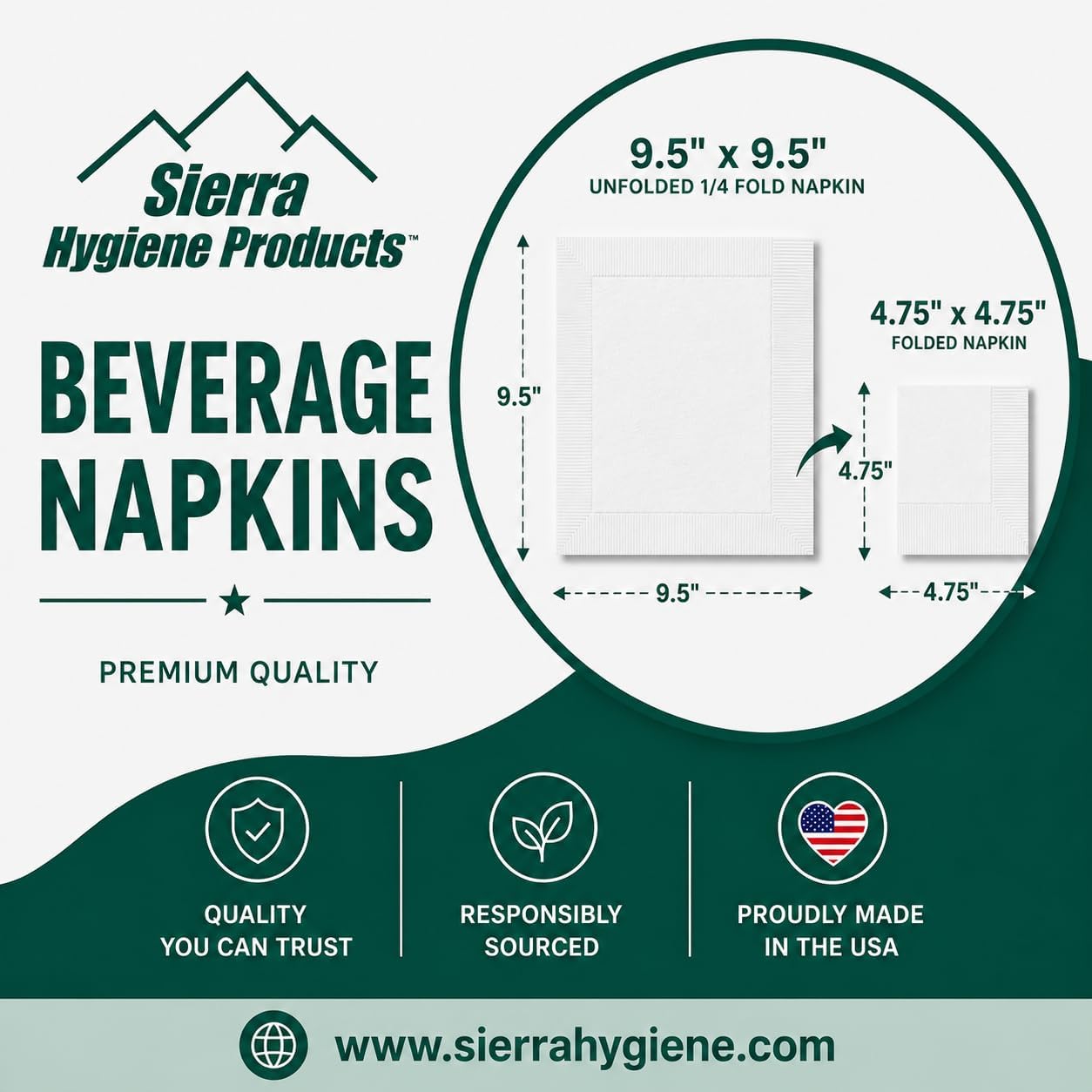 Sierra Touch 250 Count 2-Ply Patriotic Beverage Napkins, Made in USA
