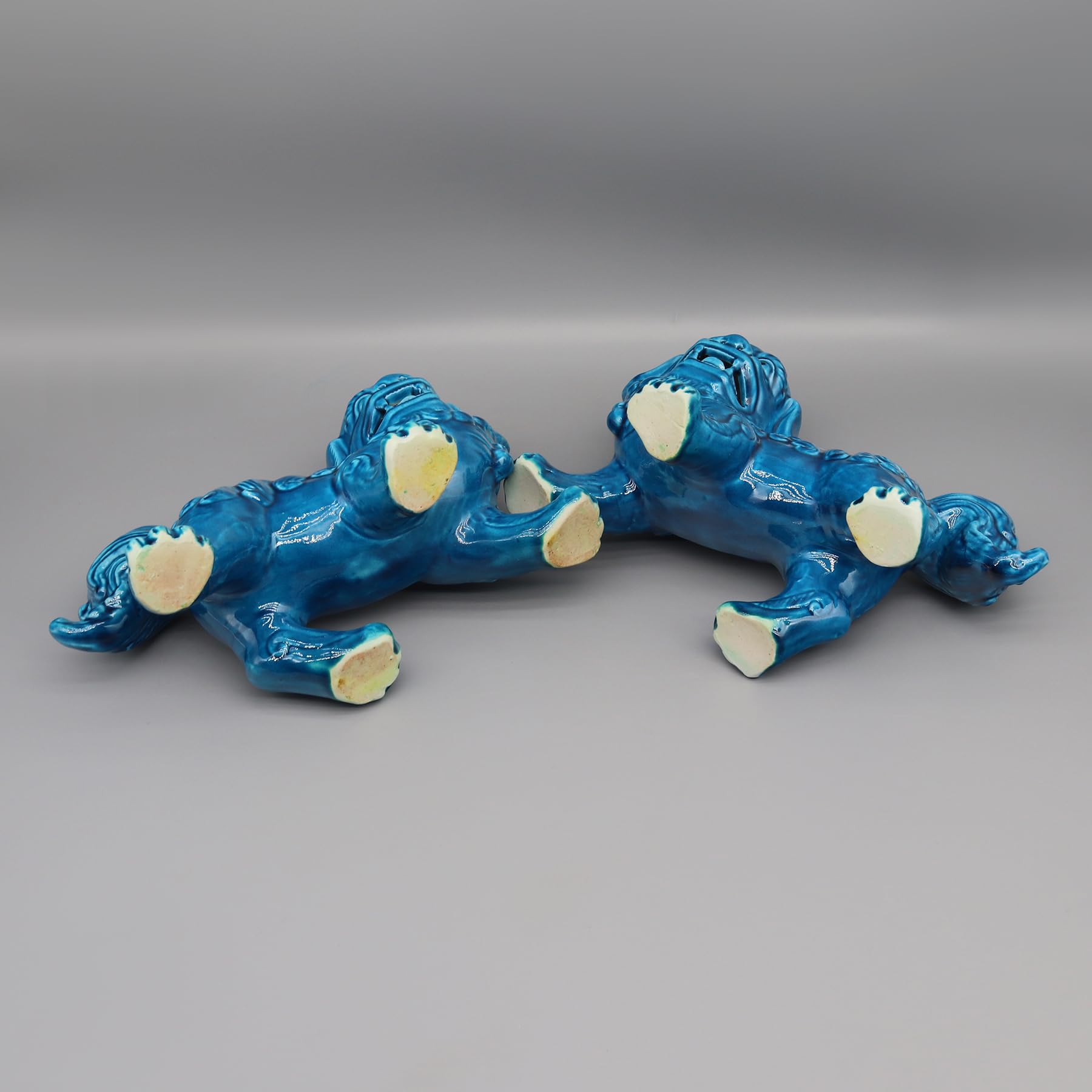 Eastern tide Statua decorativa in ceramica del leone custode, finitura smaltata blu, stile tradizionale cinese
