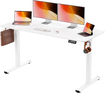 Alebert Electric Height-Adjustable Standing Desk, W x D x H 63 x 23.6 x 28.746.5 inches 160 x 60 x 73118 cm, Office Work Table, Height Memory Function, Silent, with Storage Hook, Monitor Arm