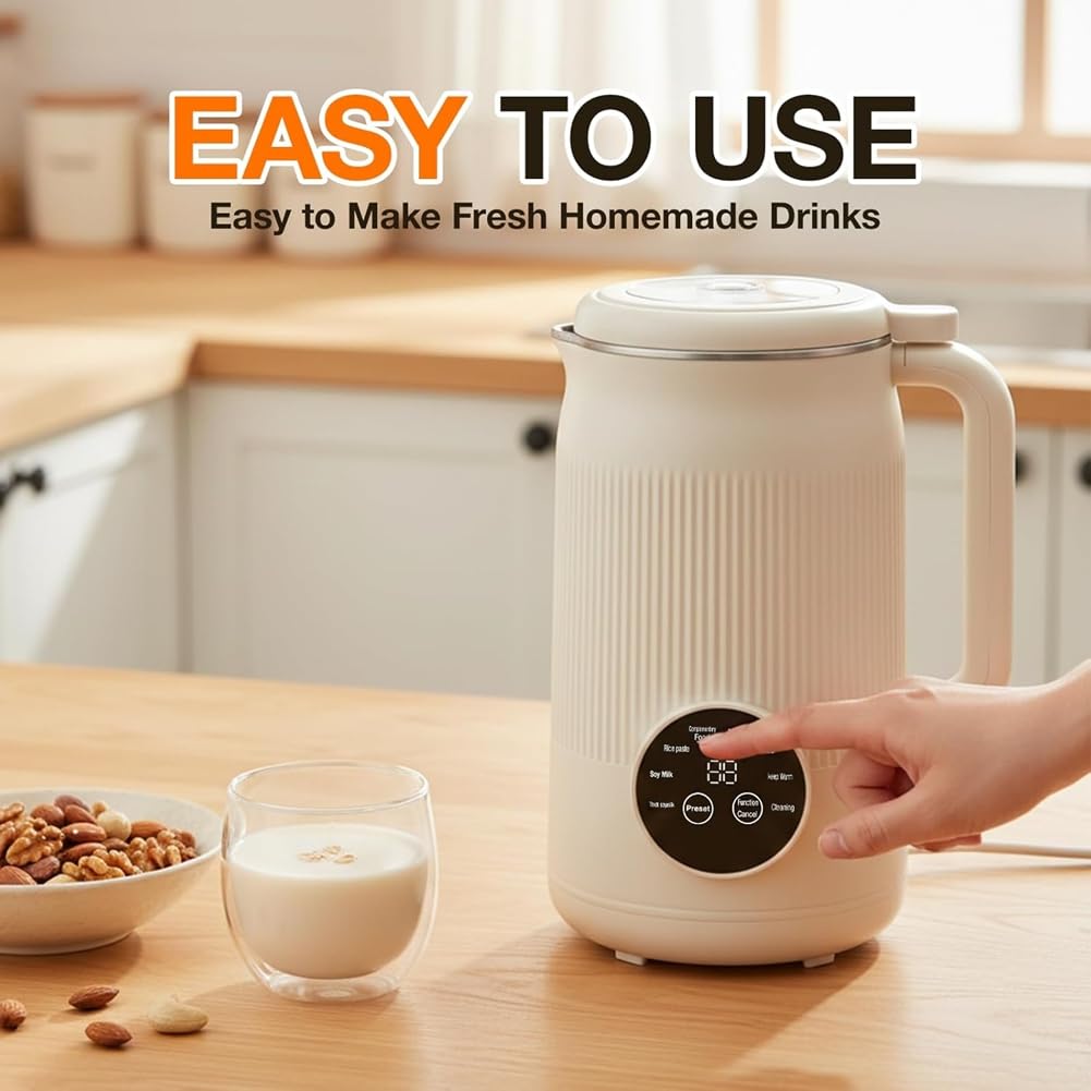 Selbstreinigende 40 Oz Nussmilchmaschine, Verzögerter, Warmhaltefunktion - Sojamilchproduktion Inklusive, für Saft & Smoothie, Europastecker EU Plug