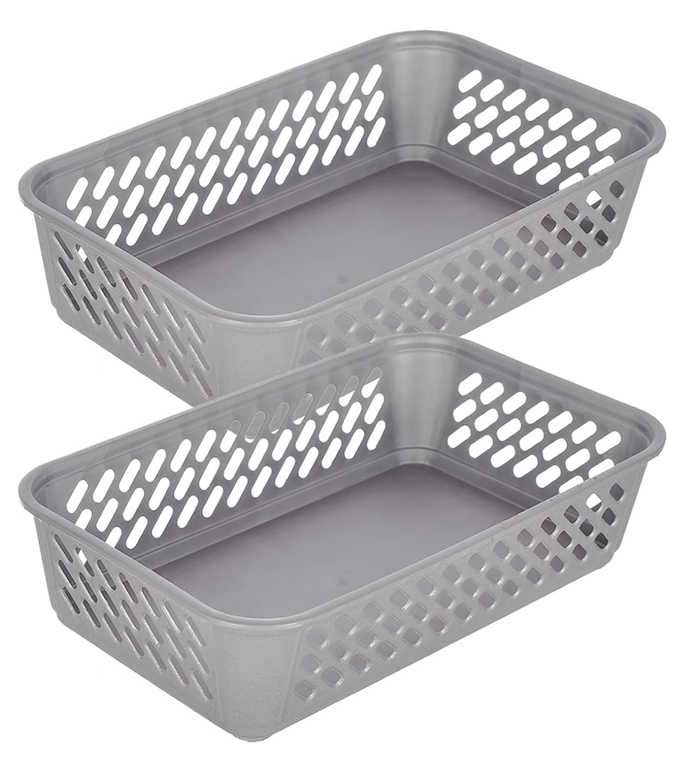 Kuber Industries Multiuses Super Tidy Plastic Tray/Basket/Organizer- Pack of 2 (Grey) -46KKM0271, Standard