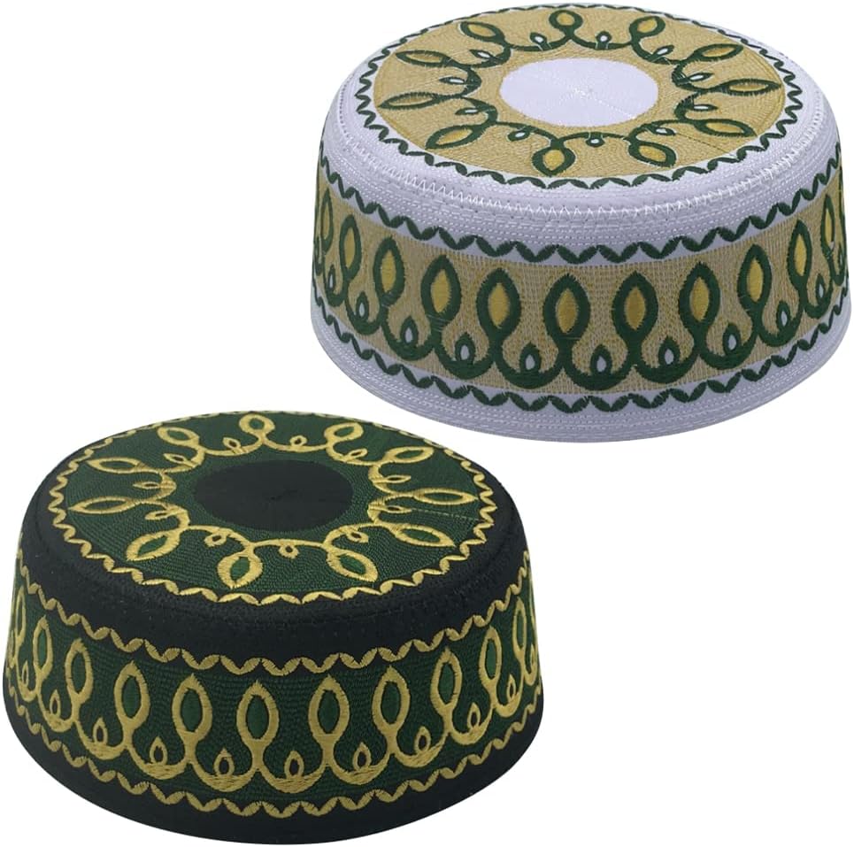 AKONNAS イスラム教徒の祈り クフィーハット 男性用 イスラム教 ビーニー スカルキャップ 刺繍 トピ ラウンドキャップ ヘッ