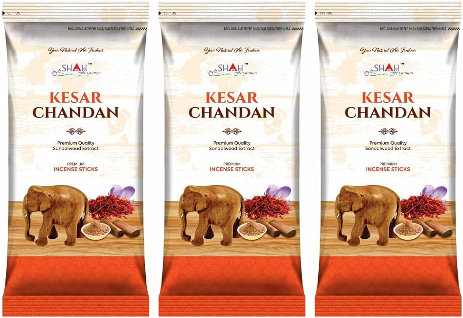 Shah fragrances Kesar Chandan Zipper Incense Sticks (Pack of 3110 Grams)