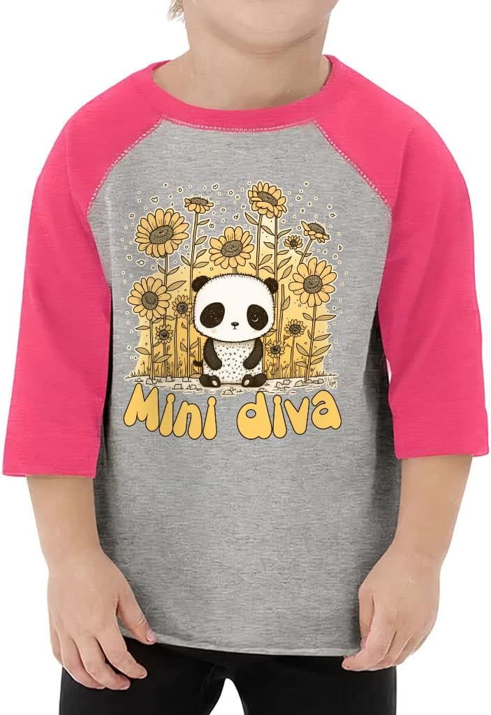 Cute Panda Toddler Baseball T-Shirt - Floral 3/4 Sleeve T-Shirt - Animal Art Kids' Baseball Tee