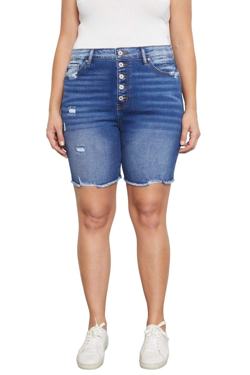 Kancan Women's Plus Size High Rise Raw Hem Bermuda Shorts - KC8583M-P