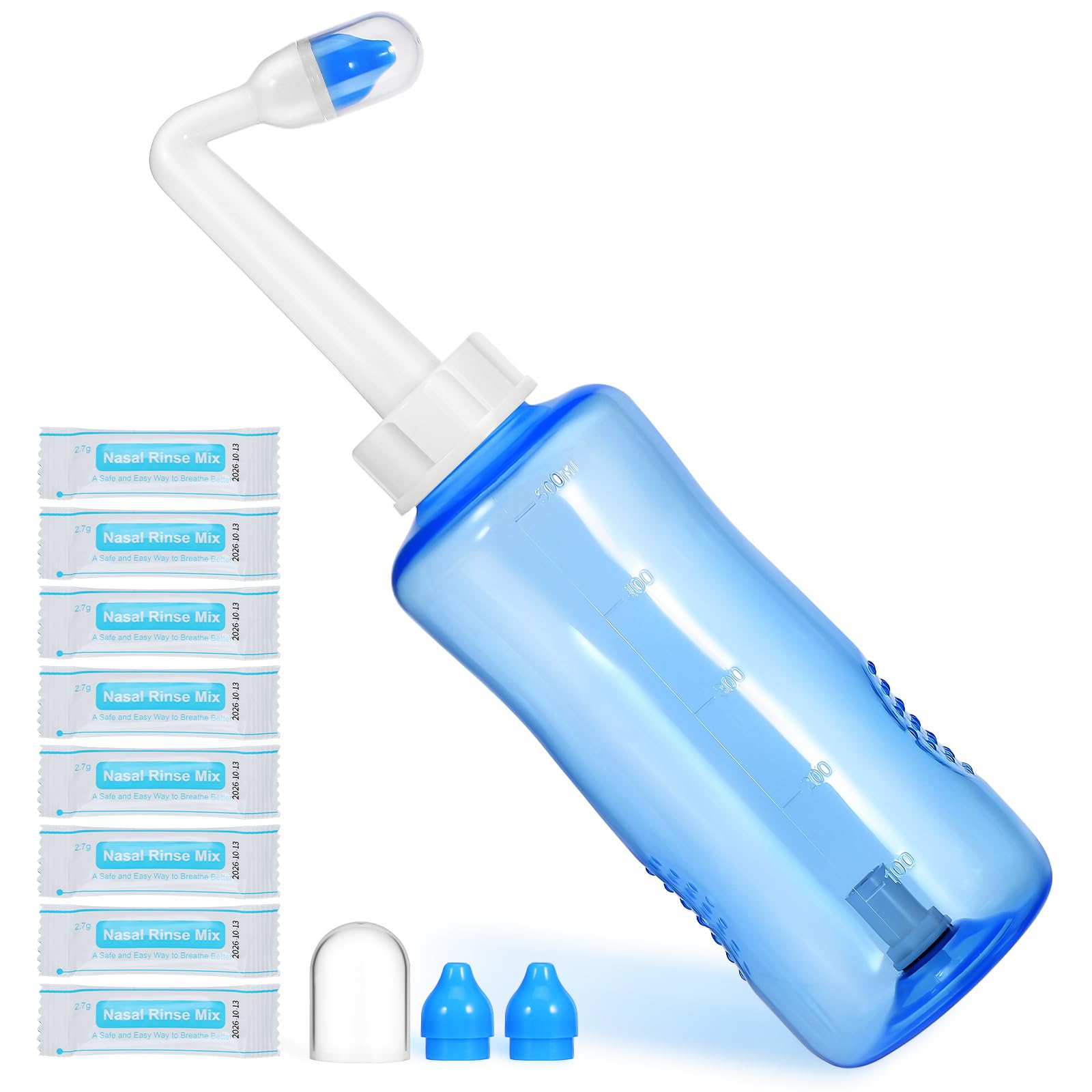 Botella de Riego Nasal de 500ml con Flujo Suave y Plástico Resistente, Dispositivo de Limpieza con Sal para Lavado Nasal Adulto y Cuidado Sinusal Eficaz