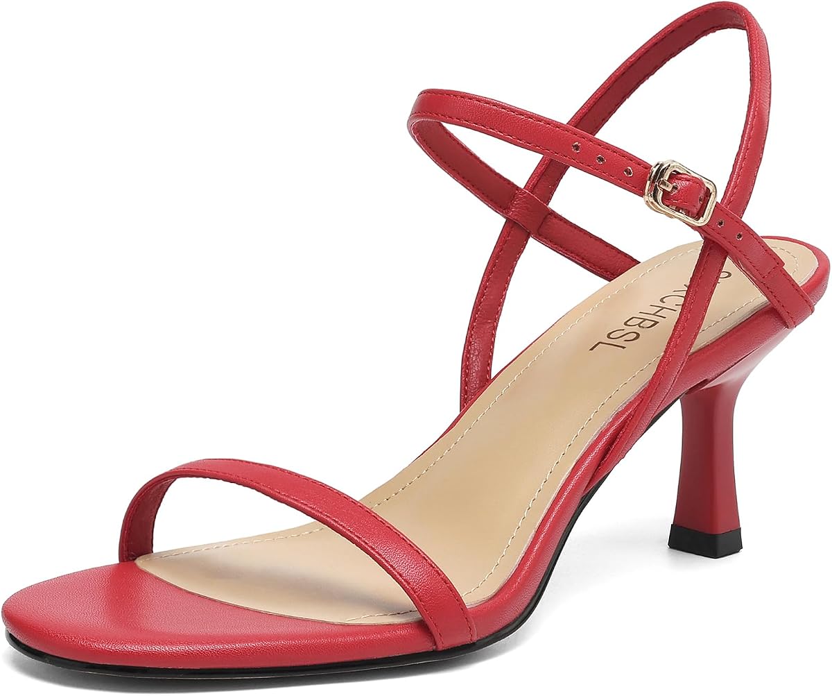 Kitten Heels for Women, Round Open Toe Strappy Low Heeled Sandals