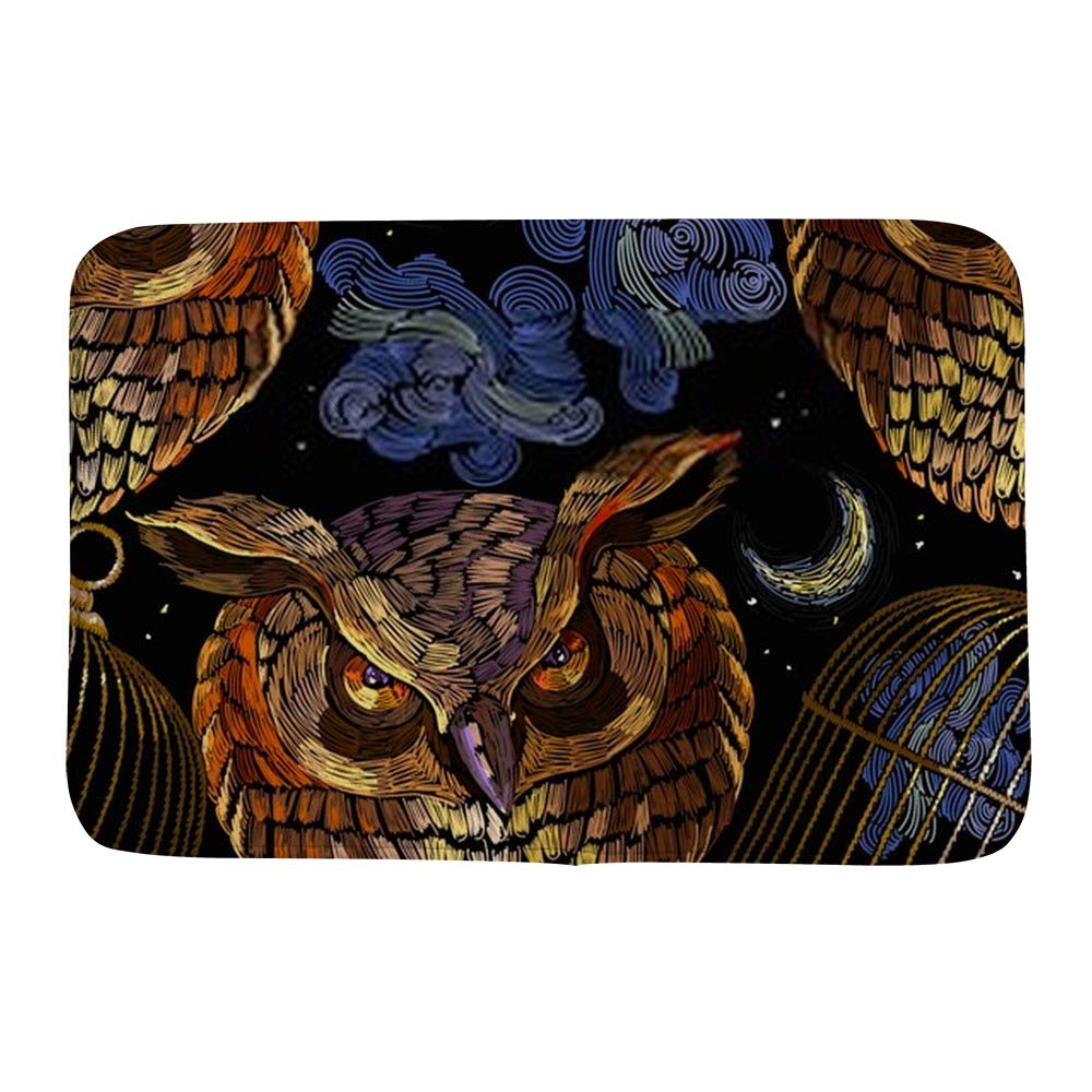 Tapis de bain chouette broderie gothique Ruchen de qualité