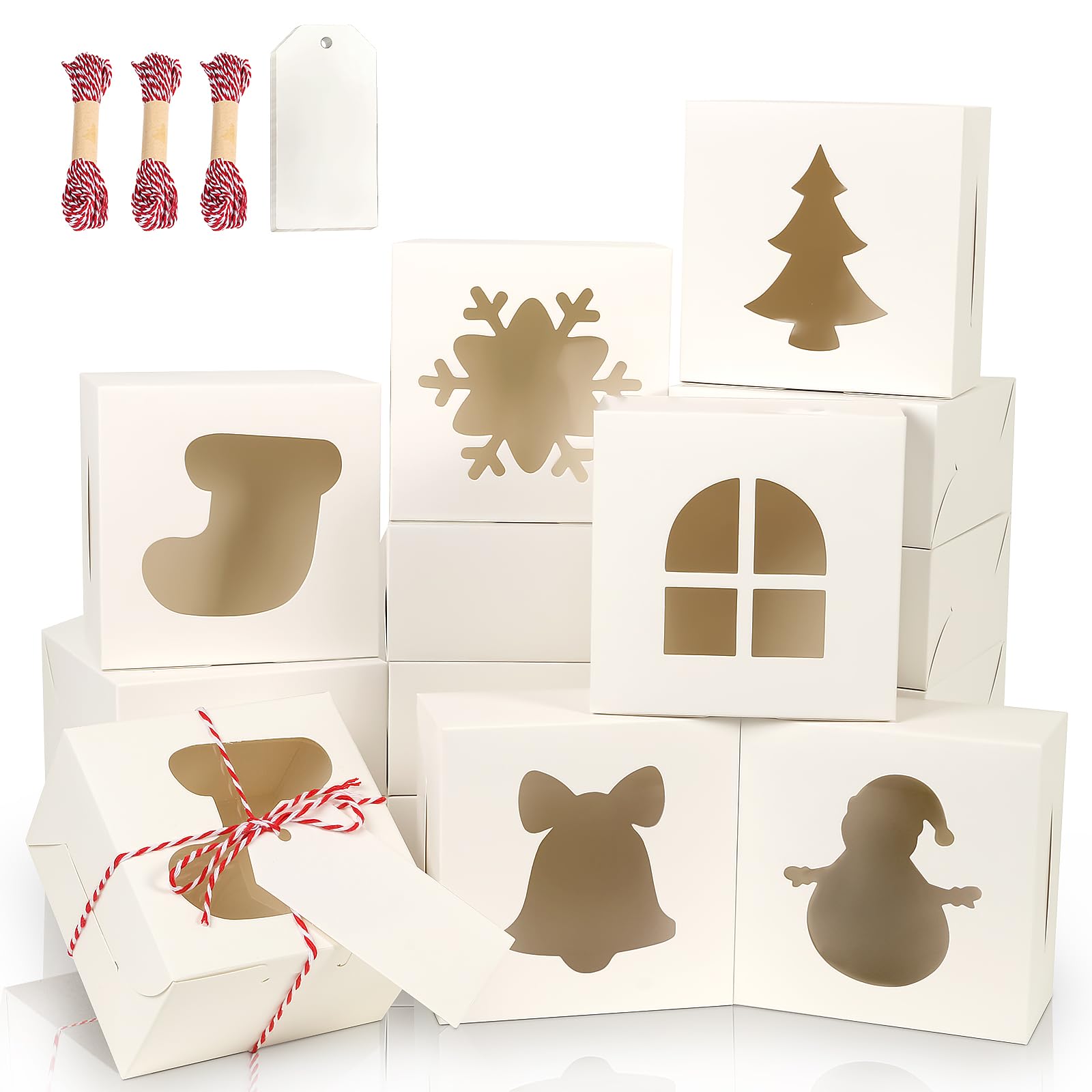 36 cajas de panadería blancas con ventana, cajas de galletas de Navidad de 4 x 4 x 2.5 pulgadas, cajas pequeñas de regalo de Navidad, caja de pastel de Navidad para cupcakes de Navidad,