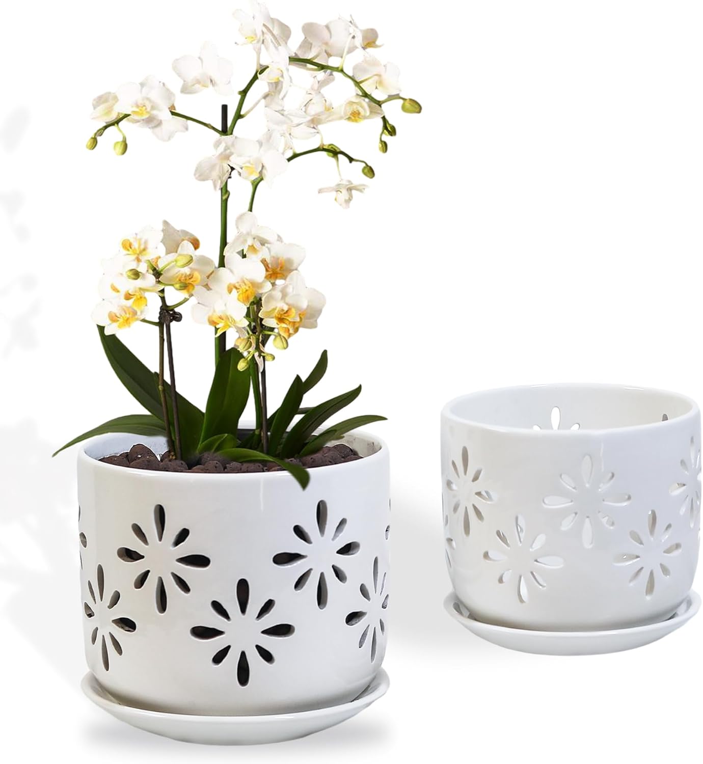 4PCS Orchid Pot,5+6Inch,Orchid Pots with Holes,Ceramic Plant Pots for Plants Lovers, Indoor/Outdoor Orchid Pots for Repotting