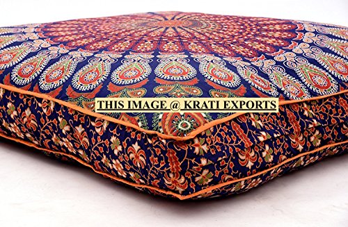 Krati Exports Indian Floor Pillow Cushion Covers in Mandala Design (Blue Mix)