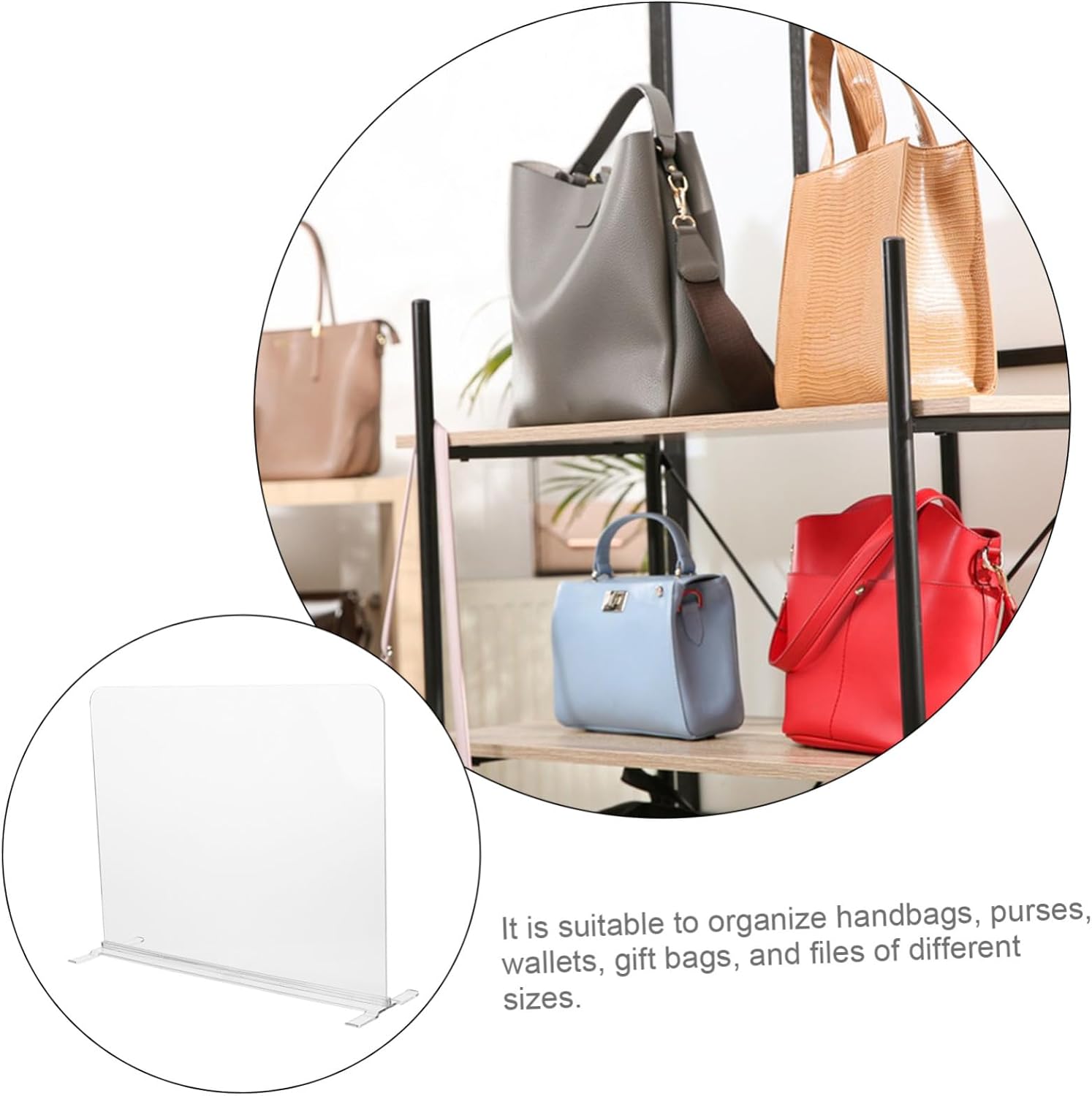 4Pcs Clear Acrylic Closet Dividers for Shelves Removable Shelf Organizers for Handbags Clothing and Storage Bins Stable Base Wardrobe Separators for Bedroom Kitchen and Office