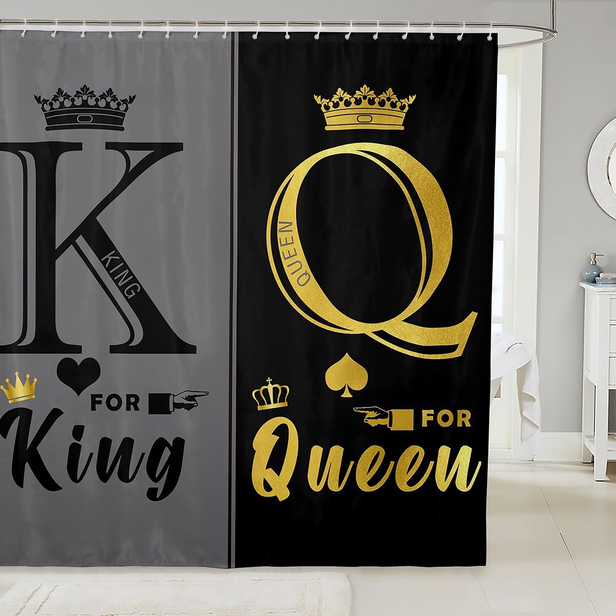 Rideaux de douche imperméables haut de gamme design couronne royale noire et dorée