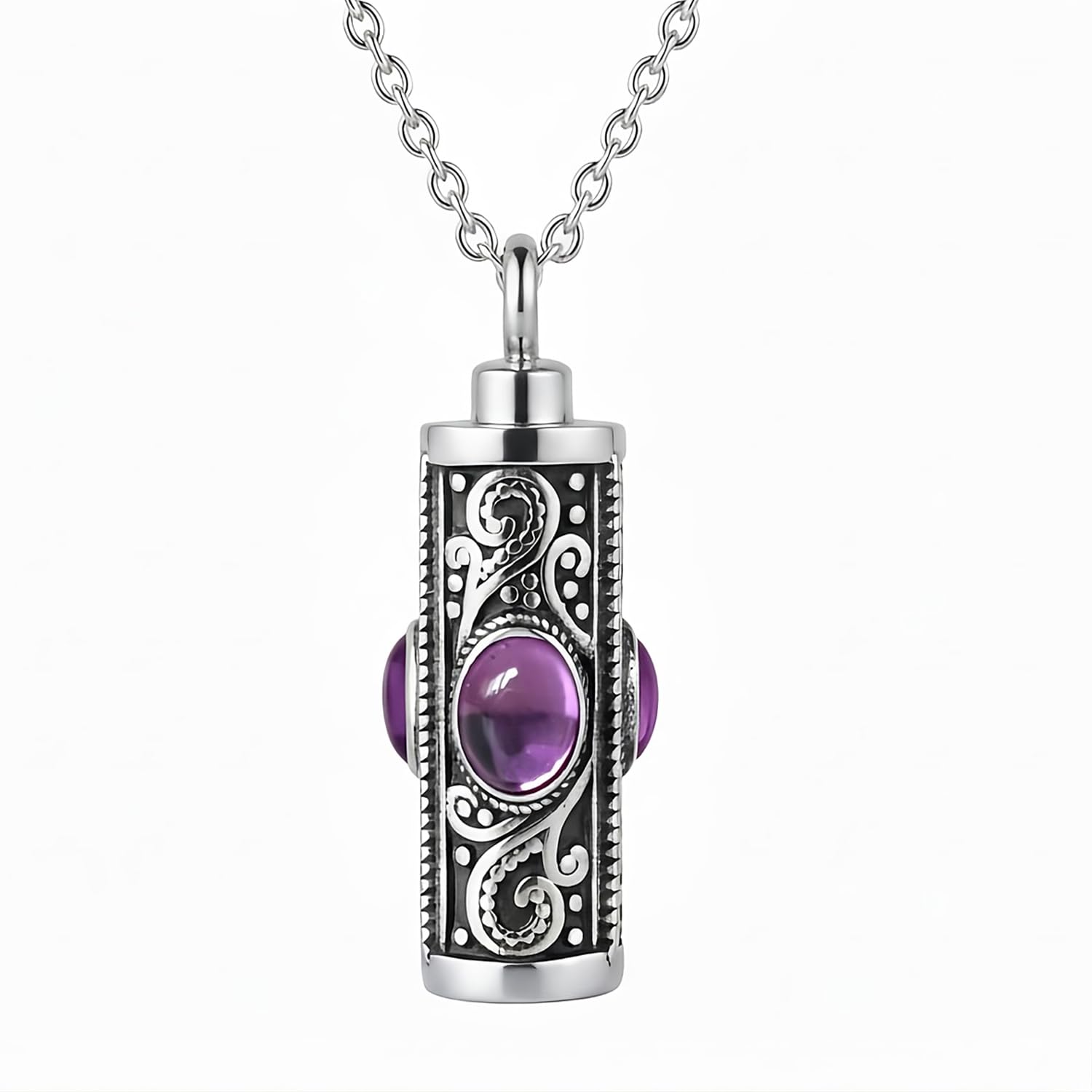 petbye Urn Necklace for Ashes, Chain Ash Pendant Animal Urn, Stainless Steel Cylinder Full Iridescent Spectral (6th Stone Tube, Purple)