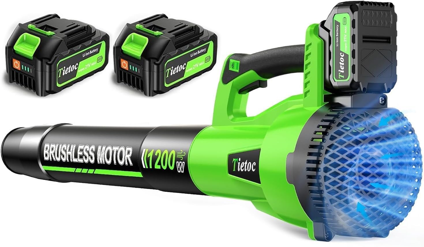 Tietoc Leaf Blower Cordless, 1200W Brushless Electric Leaf Blower with 2 X 4.0Ah Battery, 6 Speed Powerful Leaf Blowers for Garden, Patio, Lawn Care, Gift for Men Dad Husband Fathers (Light Green)