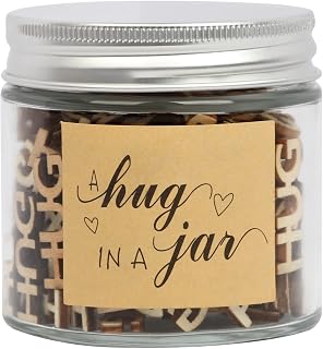 Hugs in a Jar, Hugs Wooden Cutouts Letter Piece, Jar(8oz) of Hugs Gift for Valentine's Day,Anniversary,Chrismas,Holiday,Birthday,Mother's Day,Father's Day. (Hugs in a jar)