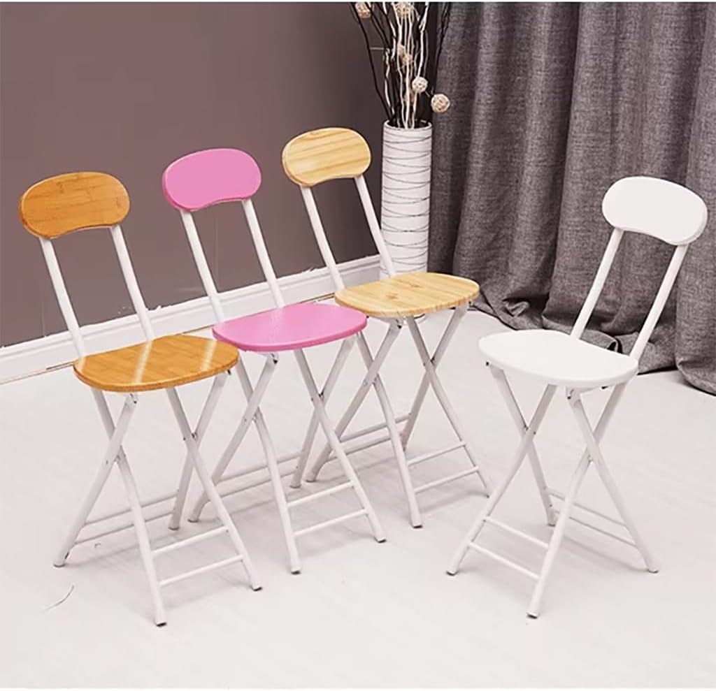 Portable Folding Stool,Folding Bar Stool with Back Support & Footrest,Counter Height Folding Chairs with Padded Seat,330lb Capacity Foldable Stool for Adults, Pink