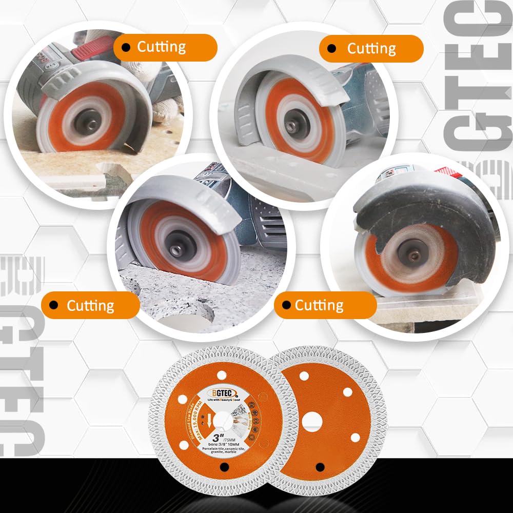 Tile Diamond Saw Blade, BGTEC 5pcs 75mm/3" x Arbor 3/8In/10mm for Ceramic,Hard Porcelain,Glazed Tiles Dry Cutting disc