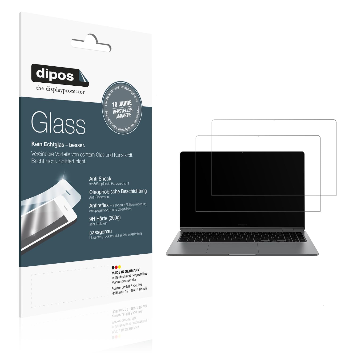dipos 2x Pellicola 9H opaca per Samsung Galaxy Book4 Edge 15.6 Zoll | Antiriflesso, non si rompe e non si scheggia, non è vero vetro, Anti-Shock, antigraffio, senza bolle, autoadesiva