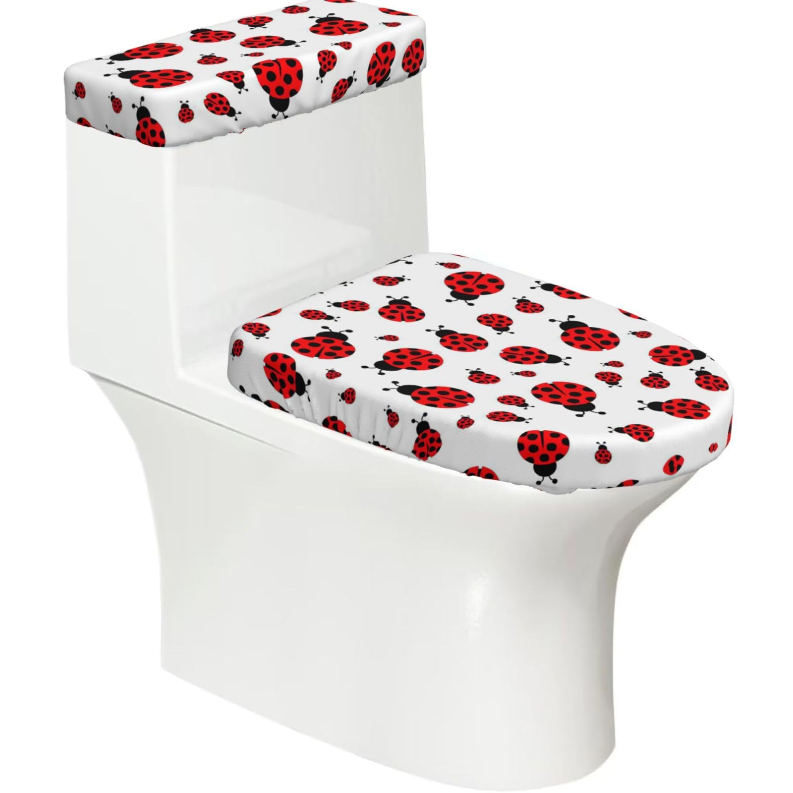 Ladybug Printed Toilet Tank and Lid Cover Set of 2 for Most Bathrooms, Fits Elongated Round Toilets