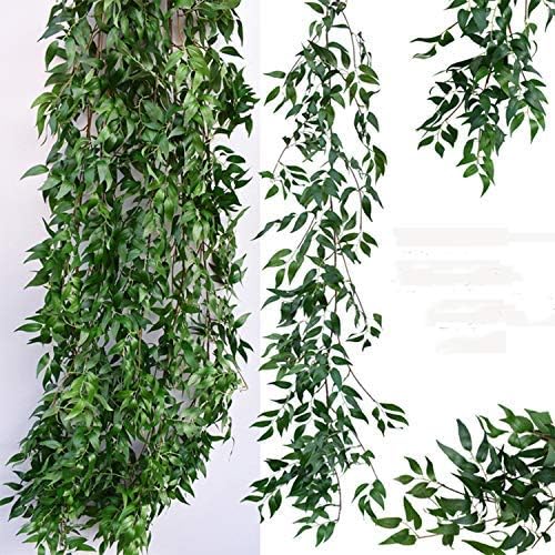 Homcomoda 2 Pack Artificial Hanging Leaves Vines 11.4 Ft Fake Willow Leaves Twigs Plant Garland String in Green Wedding Wall Decor