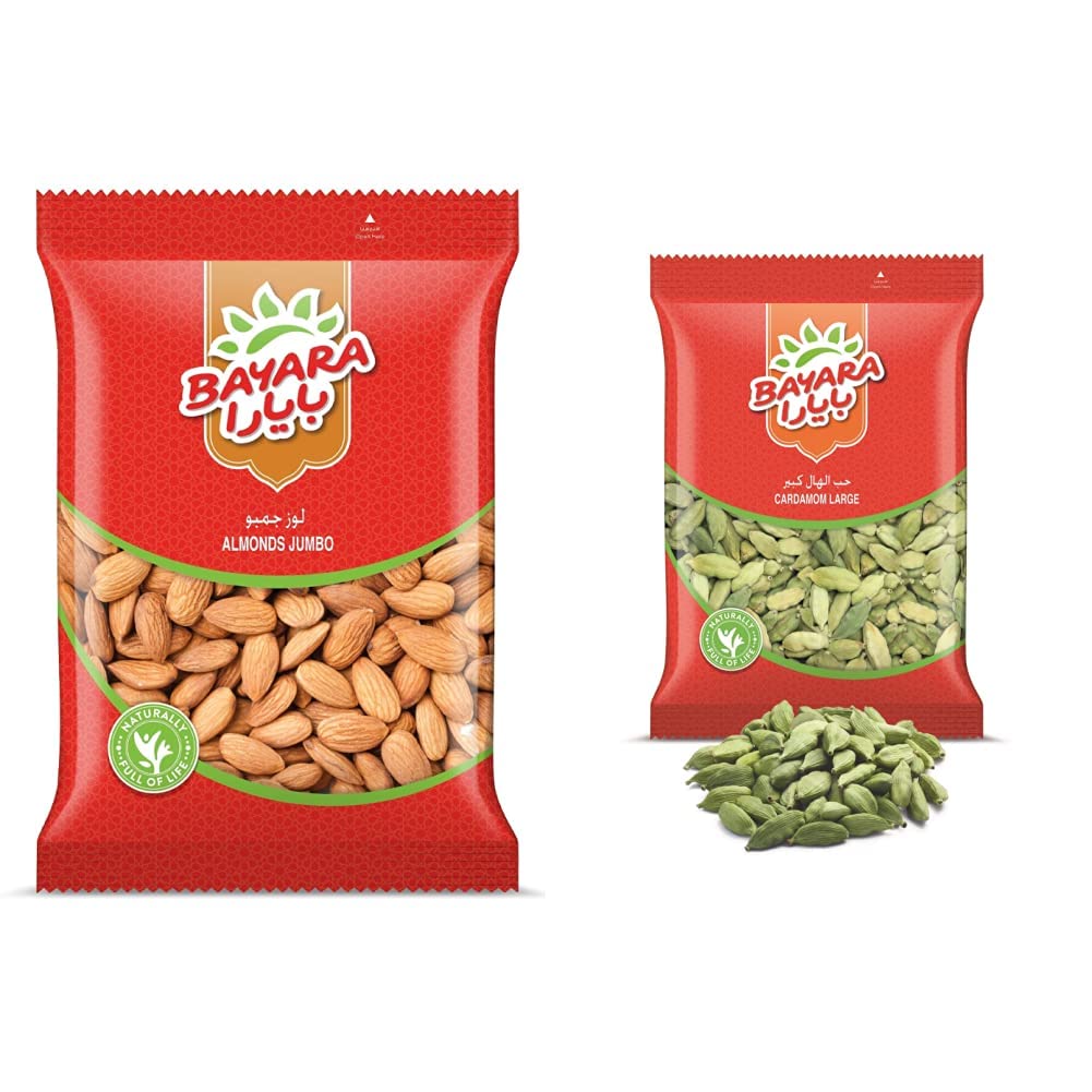 Bayara Almonds Jumbo, 400 grams & Cardamom Large 100g
