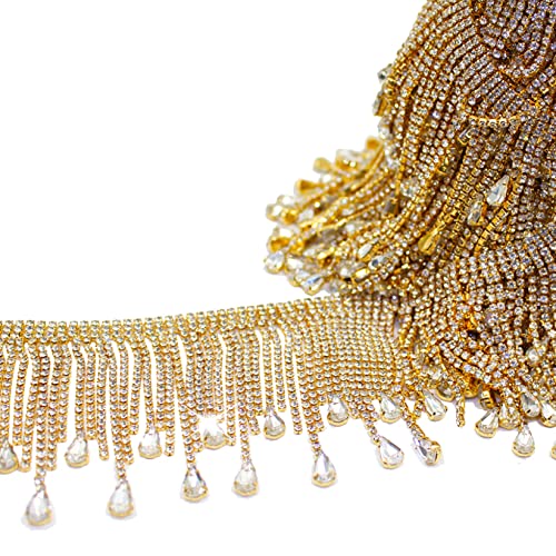 1 Yard Diy Glass Teardrop Fringe Trim Rhinestone Tassels Chain Crystal Gold Ab Fringe Dancing Dress Shinning Trimming Strass Accessories #TOP7