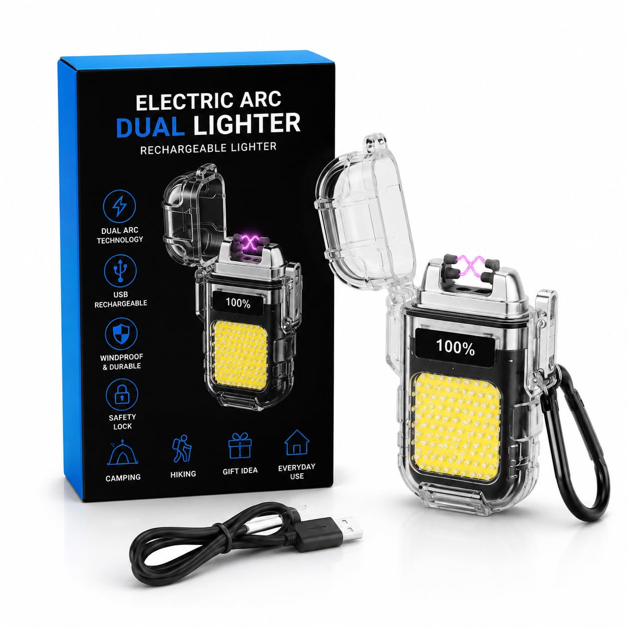 StormFire Electric Arc Lighter with COB LED Torch, USB Type-C Rechargeable Waterproof Windproof Plasma Lighter for Camping, Hiking, Travel & Emergency Use-image-6